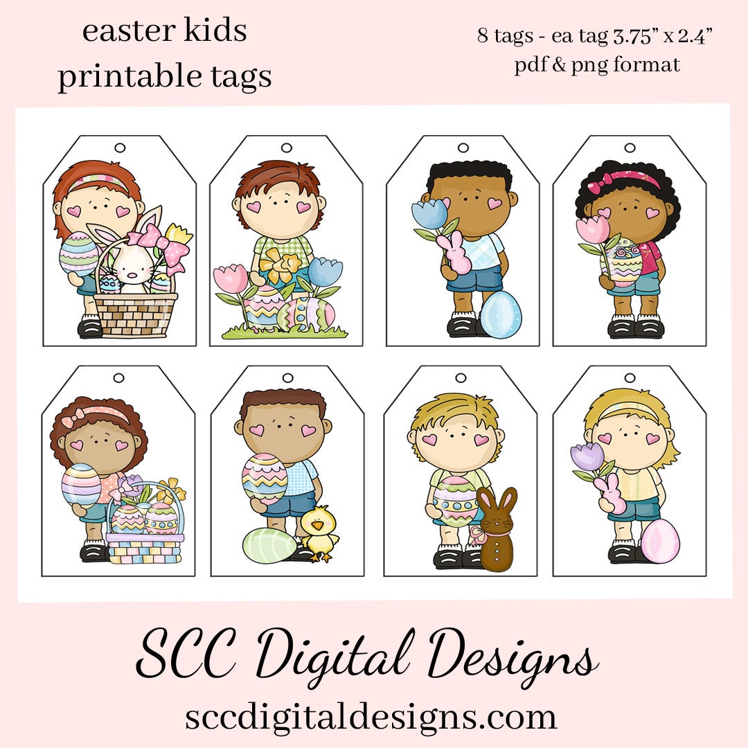 Easter Kids Printable Tags - Instant Download - Kids Party Gift Tag - School Parties Label