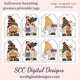 Halloween Haunting Gnomes Printable Tags - Instant Download - Kid's School Party Treat Labels -  Kids Gift Tag