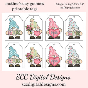 Mother's Day Gnomes Printable Tags - Instant Download - Mother's Day Gift Tag - Greeting Card for Grandma
