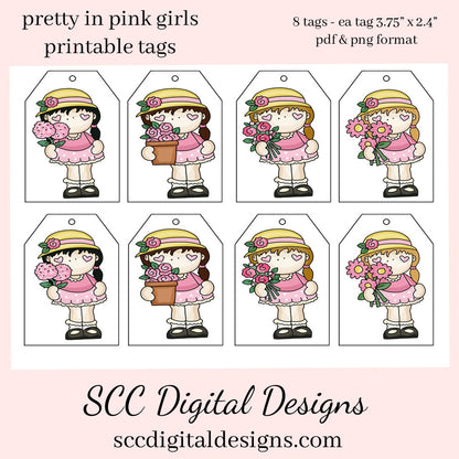 Pretty in Pink Girls Printable Tags - Instant Download - Girls Birthday Party Gift Tag - Pink Flowers