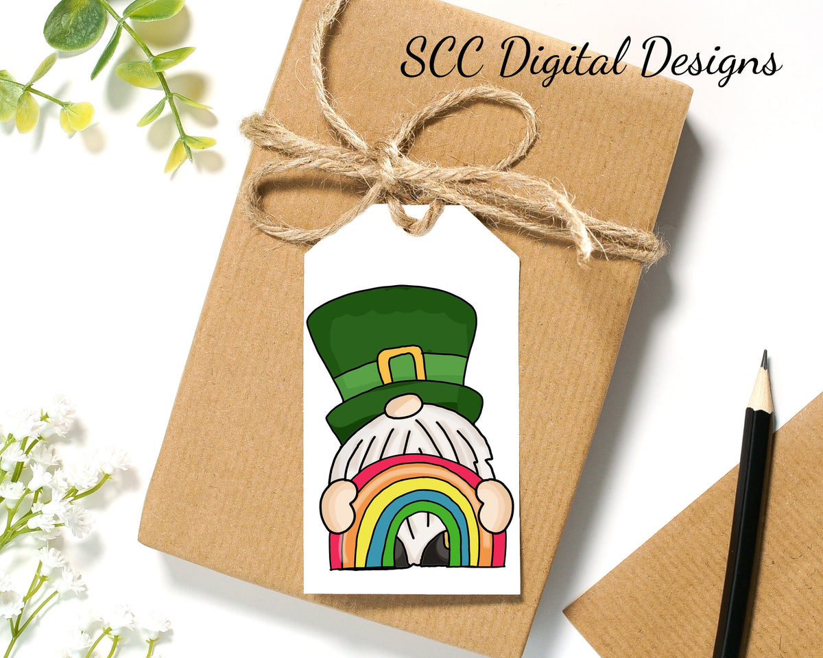 St Patrick's Gnome Printable Tags - Shamrock Party Favor Tag - St Patty's Pot of Gold - Irish Cookie Label