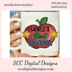 World's Best Teacher Clipart - Create Kid's Teachers Thank You Gifts, Coffee or Tea Mugs, Printable Greeting Cards and Gift Certificates