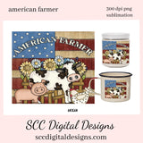 American Farmer Clipart - American Flag with Cow, Pig & Chicken PNG, DIY Farmhouse Wall Decor, Father's Day Gifts, Support Local Farms
