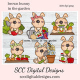 Brown Bunny in The Garden Clipart - Bunnies with Seed Packets, Veggies, and Gardening Tools, Create Kid's T-Shirts, Hoodies, Sippy Cups & More!