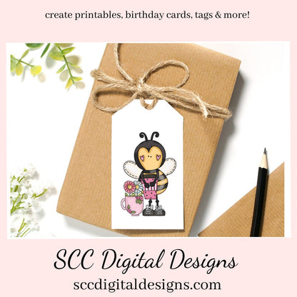 Sweet Bees Coffee & Flowers Clipart, Java Lover Bee with Latte's, Mugs and Spring Flower, Create Tumblers, Mugs, Kitchen Towels and More!