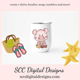 Sweet Pigs at the Beach Clipart, Pigs with Seashells, Sand Toys and a Beach Ball PNGs, Create Party Printables, Kids Tees, or Sippy Cups