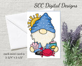Beach Day Gnome Printable Mini Cards - 8 Mini Cards With 4 Images - Instant Download - Create Beach Theme Party Invites or Greeting Cards