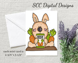 Brown Garden Bunny Printable Mini Cards - 8 Mini Cards With 4 Images, Instant Download, Gift for the Garden Lover, Plant Gift Tag