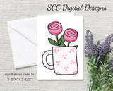 Coffee & Flowers Printable Mini Cards - 8 Mini Cards With 4 Images, Instant Download, Create Gift Card for the Baristas or Java Lover