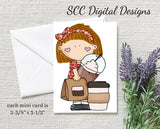 Coffee Girls Printable Mini Cards - 8 Mini Cards With 4 Images, Instant Download, Create Gift Card for the Baristas or Java Lover