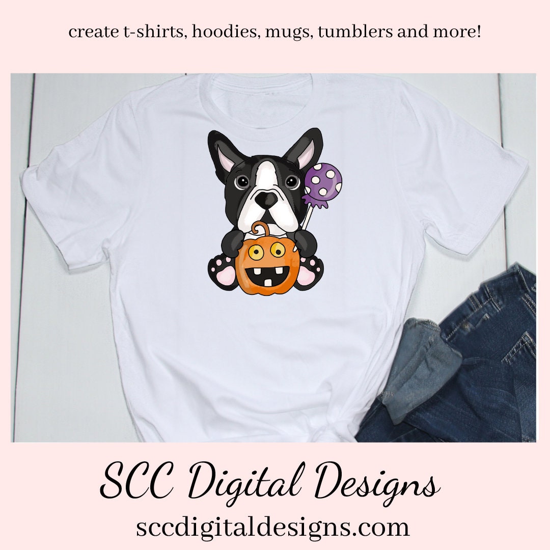 Boston Terrier Halloween Clipart - Halloween Lover Coffee Mug PNG, DIY Tumblers, Party Printables, Tags & Dog Lover T-Shirts