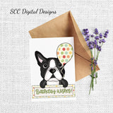Boston Terrier Birthday Clipart - Dog with Cupcakes, Balloon and Gifts PNGs, DIY Party Printables, Greeting Cards, Tags & Dog Lover T-Shirts