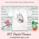 Sweet Unicorn Tea Party Clipart - Unicorn with Tea Cup, Tea Pot, Flowers and Cookies, Create Kitchen Towels, Shirts, Hoodies, Tumblers Mugs, Scrapbook Elements, Kid's Party Tags & More!