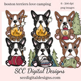 Boston Terriers Loves Camping Clipart, BTs with Hotdogs, Campfire, Sleeping Bag, Fishing & More! Create Kitchen Towels, Shirts, Hoodies, Tumblers Mugs, Dog Lover Gifts, Scrapbook Elements, Kid's Party Tags & More! Boston Love