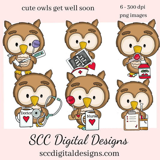 Get Well Soon Cute Owls Clipart - Owl with Nurse & Doctor Mug, Thermometer, X-ray, Create Mugs, T-Shirts, Feel Better Greeting Cards or Tags