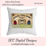 Bless This Home with Love and Laughter Clipart, Create Prim Home Decor, Kitchen Towels, Mugs, Tumblers, Primitive Farmhouse Wall Art