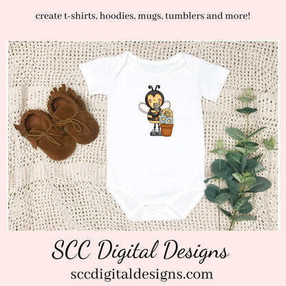 Gardening Sweet Bees Clipart, Garden Bee with Seed Packets, Veggies, and Gardening Tools, Create Kid's T-Shirts, Hoodies, & More!