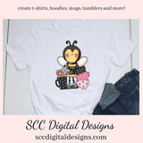 Sweet Bees Coffee & Flowers Clipart, Java Lover Bee with Latte's, Mugs and Spring Flower, Create Tumblers, Mugs, Kitchen Towels and More!