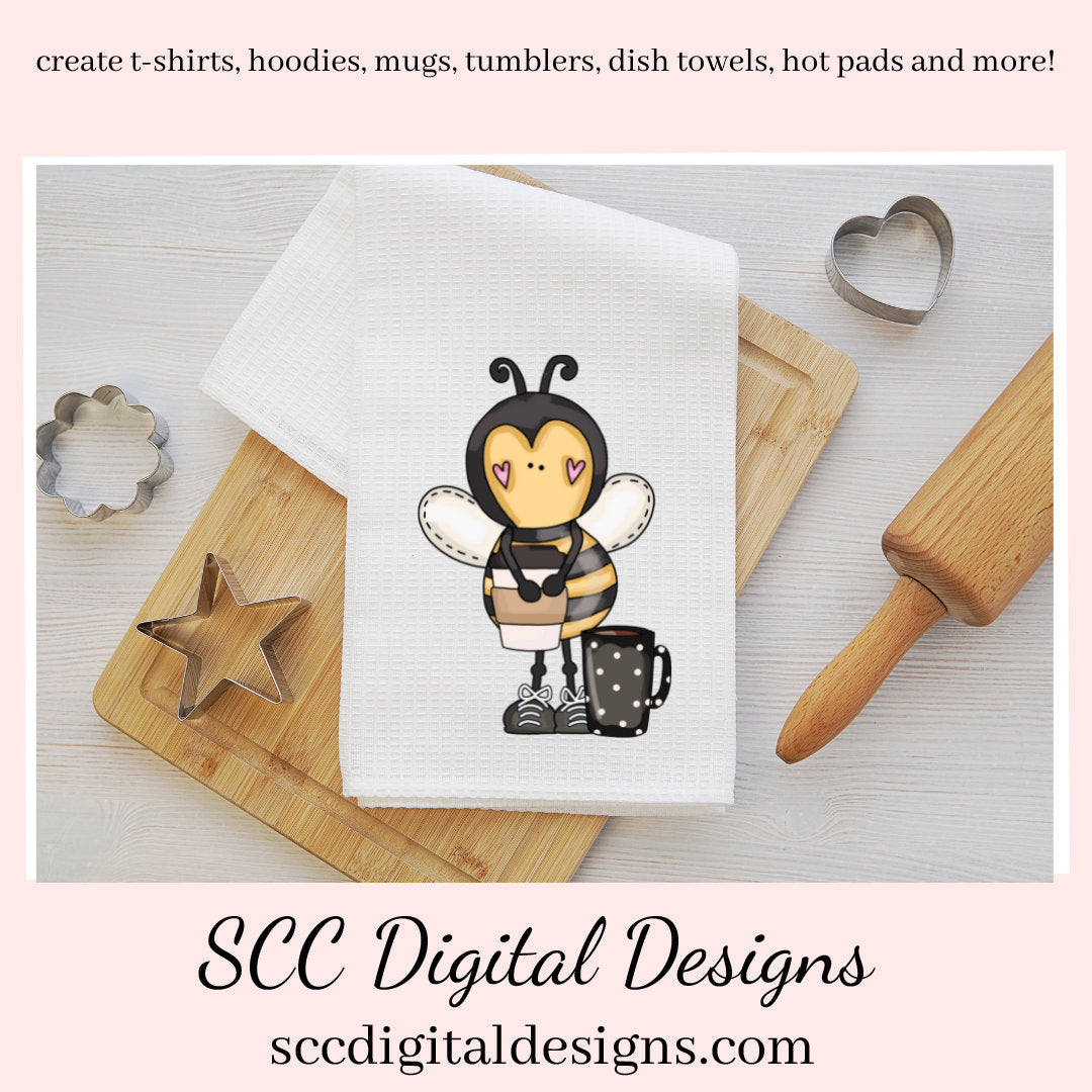 Sweet Bees Coffee Clipart, Java Lover Bee with Latte's & Coffee Mugs, Create Tumblers, Kitchen Towels Printables, and More! Bee Lovers Gift