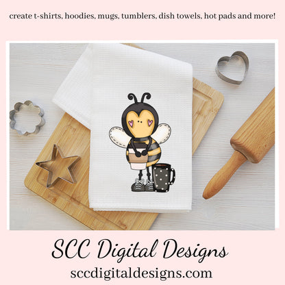 Sweet Bees Coffee Clipart, Java Lover Bee with Latte's & Coffee Mugs, Create Tumblers, Kitchen Towels Printables, and More! Bee Lovers Gift