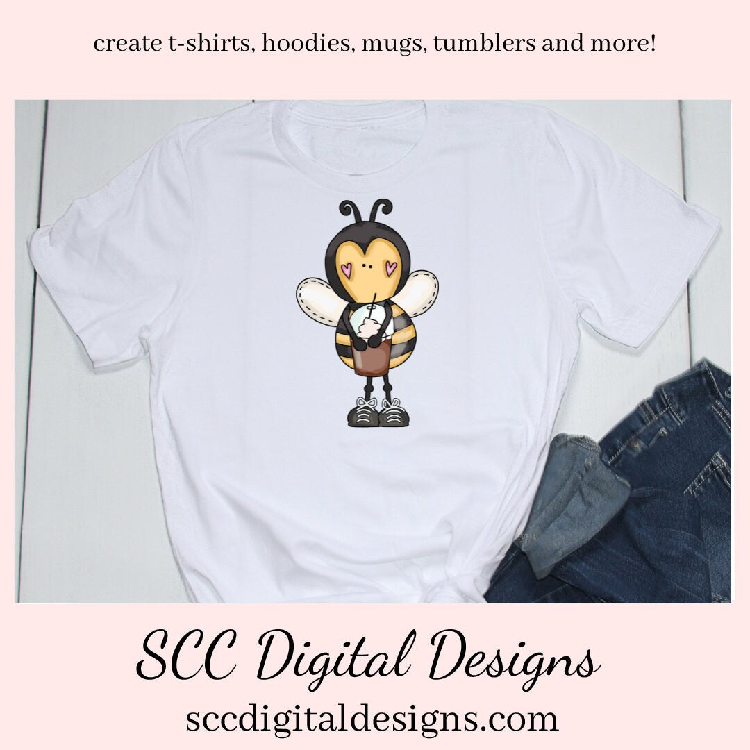 Sweet Bees Coffee Clipart, Java Lover Bee with Latte's & Coffee Mugs, Create Tumblers, Kitchen Towels Printables, and More! Bee Lovers Gift