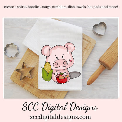 Sweet Pigs in the Garden Clipart, Pig with Veggies, Seed Packet, & Garden Tool, Create Kitchen Towels, Tees and Mugs, Scrapbooking Elements