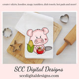Sweet Pigs in the Garden Clipart, Pig with Veggies, Seed Packet, & Garden Tool, Create Kitchen Towels, Tees and Mugs, Scrapbooking Elements
