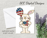 Americana Funny Bunny Printable Mini Cards - 8 Mini Cards With 4 Images - Instant Download - Create July 4th Invites and More!