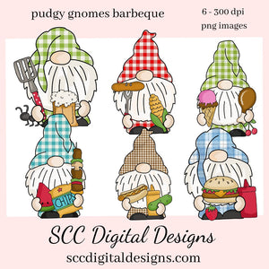Pudgy Gnomes Barbeque Clipart, Gnome with Burgers, Hotdogs, Cerveza & Ice Cream Cone, Create BBQ Aprons, Beer Glass, Coffee Mug, or T-Shirts  Create Printables, Use in your Scrapbooking, Create T-Shirts, Hoodies, Mugs, Tumblers & More!