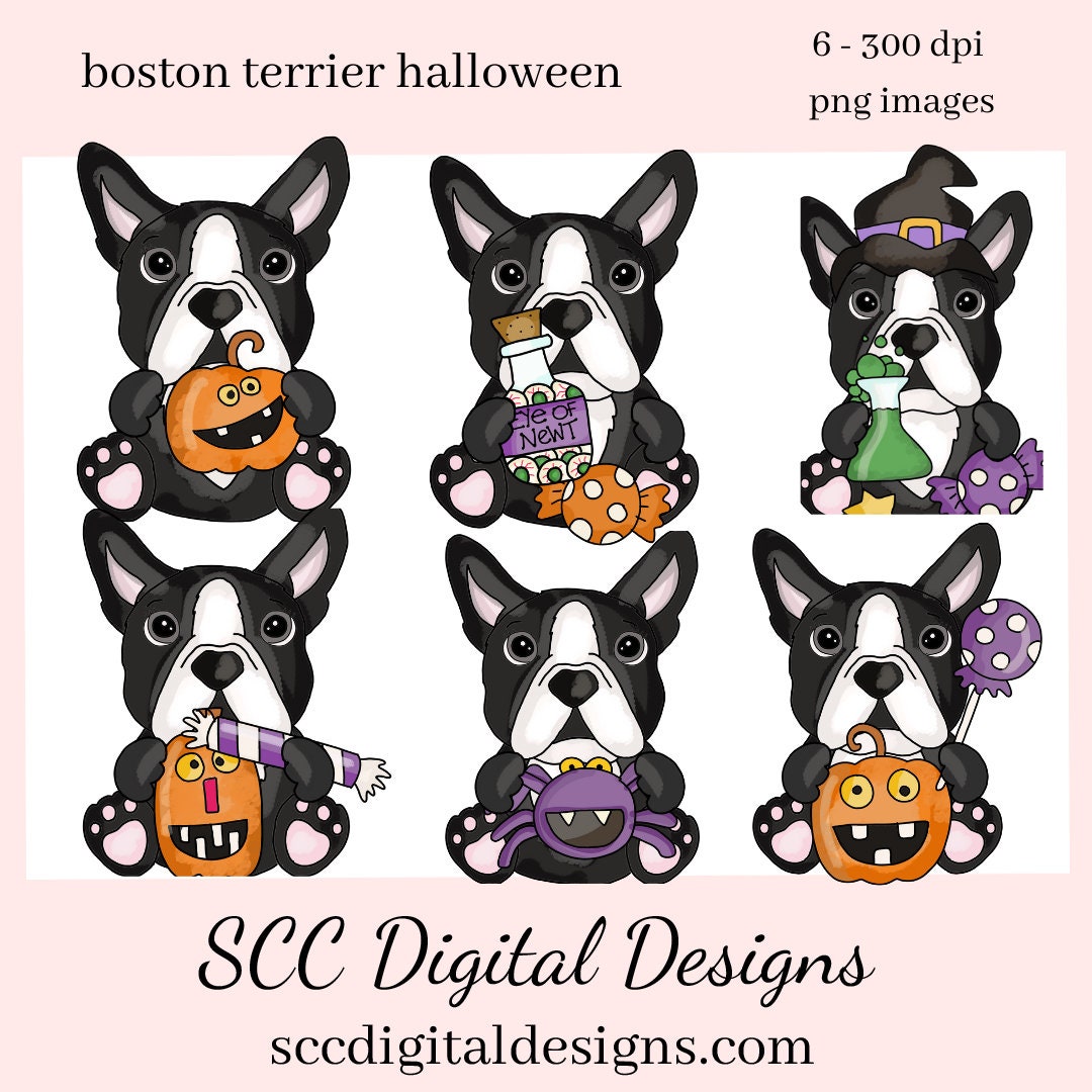 Boston Terrier Halloween Clipart - Halloween Lover Coffee Mug PNG, DIY Tumblers, Party Printables, Tags & Dog Lover T-Shirts