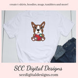 Red Boston Terrier Loves Flowers Clipart, Create Printable Greeting Cards, Tags, T-Shirts, Hoodies, Mugs, Tumblers, or Sippy Cups, Dog Lover, Boston Love