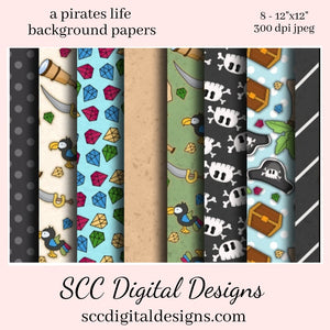 A Pirates Life Digital Paper - (8) 12"x12" 300 DPI JPEG Images, Scrapbook Supplies, Crafting Elements, Commercial Use, Personal Use  Background Images is great to Create Holiday Printables, Gift Tags, Easter Cards, Cocoa Wrappers, & Treat Bags!