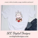 Sweet Unicorns Valentines Day Clipart - Unicorn with Flowers, Roses, Chocolate Candy, Hearts, Create Kitchen Towels, Shirts, Hoodies, Tumblers Mugs, Scrapbook Elements, Kid's Valentine Party Tags & More!