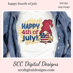 Happy 4th of July Gnome Clipart - Red, White & Blue Americana Heart PNGs - Create Kitchen Towels, Shirts, Hoodies, Tumblers, Mugs, Scrapbook Elements, Independence Day Party Printables, Greeting Cards, Tags & More!