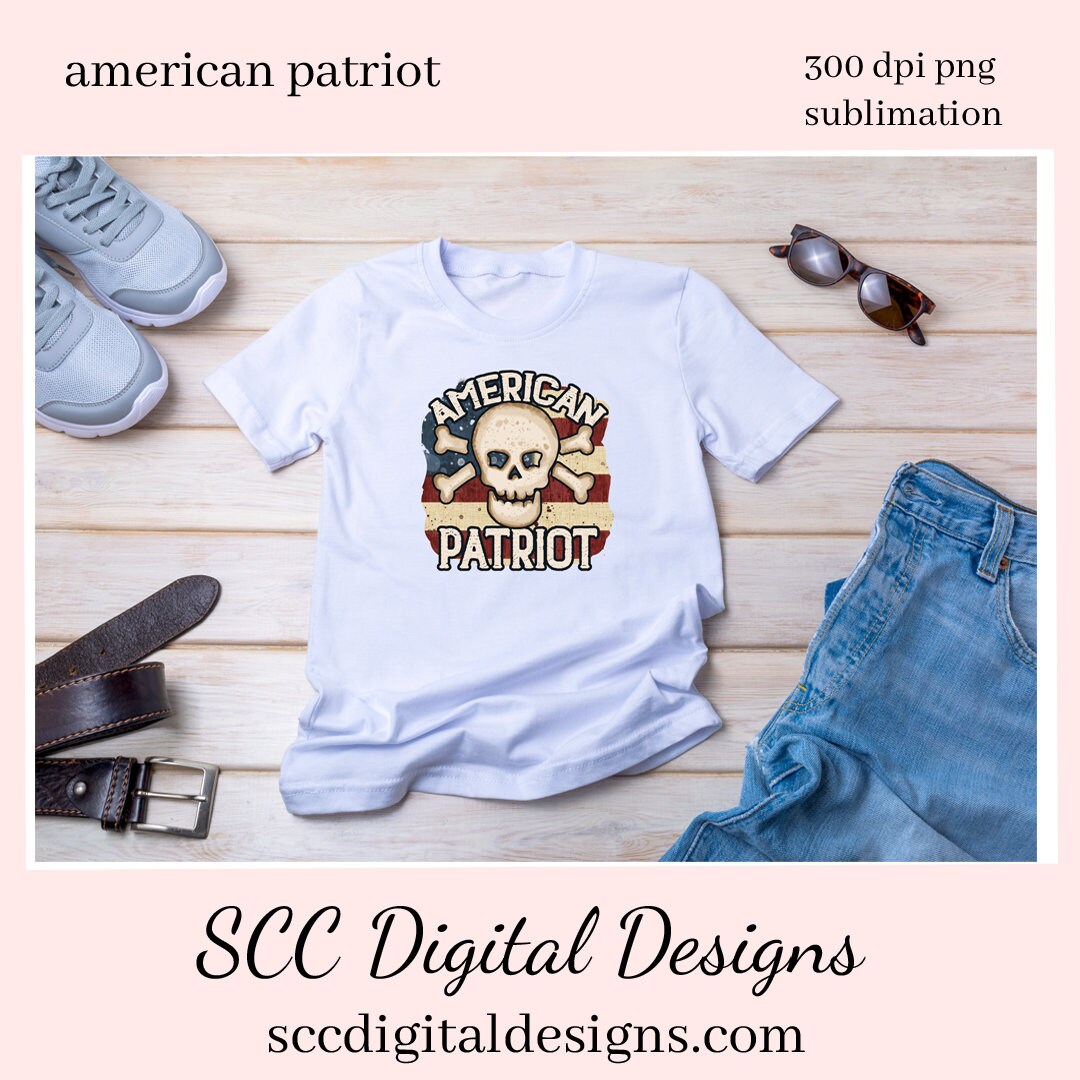 American Patriot Sublimation Clipart - Skull & Cross Bones with Red White and Blue. Create Tees, Mugs, Hoodies, Beer Glass, Father's Day