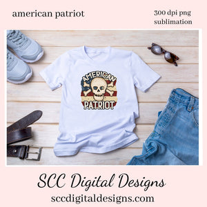 American Patriot Sublimation Clipart - Skull & Cross Bones with Red White and Blue. Create Tees, Mugs, Hoodies, Beer Glass, Father's Day