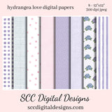 Hydrangea Love Digital Paper - (8) 12"x12" 300 DPI JPEG Images, Scrapbook Supplies, Crafting Elements, Commercial Use, Personal Use, Background Papers