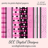 Pretty in Pink Digital Paper - (8) 12"x12" 300 DPI JPEG Images, Scrapbook Supplies, Crafting Elements, Commercial Use, Personal Use
