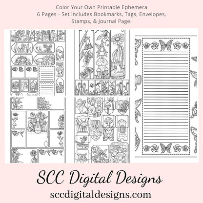 Fairies CYO Printable Ephemera, 6 Page PDF Set Includes - Tags, Envelopes, Journal Page, Bookmarks, Postcards & Stamps, Instruction Sheet, Personal & Small Business Use, Great for Junk Journaling