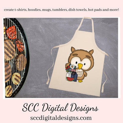 Cute Owls & Prim Flowers Clipart, Owl with Red, White, Blue Flowers, Salt Box House, Clip Art Set, Digi Scrap Supplies, Instant Download