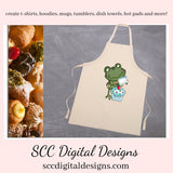 Funny Frogs Baking Cupcakes Clipart Set, Dancing Frog, Frosted Cupcake, Cherries, Instant Download, Commercial Use, Clip Art PNG, Digi Scrap