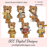 Sweet Bears Father's Day Clipart, # 1 Daddy Bear, Papa Bear, Create Dad & Grandpa Cards, Tags, BBQ Apron, Beer Glass, Coffee Mug, or T-Shirt