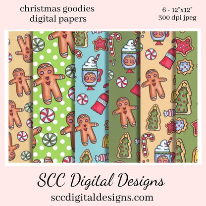 Christmas Goodies Digital Paper - Gingerbread, Xmas Cookies, (8) 12"x12" 300 DPI JPEG, Scrapbook Supplies, Crafting Elements, Commercial Use, Digi Scrap, Instant Download, Digital Background Papers,