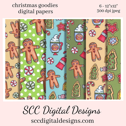 Christmas Goodies Digital Paper - Gingerbread, Xmas Cookies, (8) 12"x12" 300 DPI JPEG, Scrapbook Supplies, Crafting Elements, Commercial Use, Digi Scrap, Instant Download, Digital Background Papers,