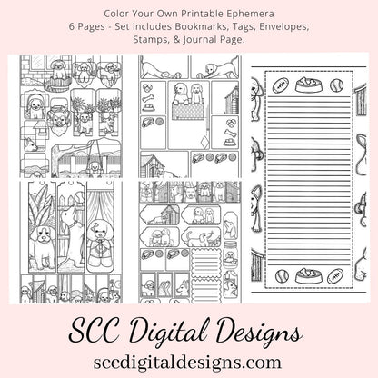 Puppies CYO Printable Ephemera, 6 Page PDF Set Includes - Tags, Envelopes, Journal Page, Bookmarks, Instant Download, Junk Journal Ephemera, Instruction Sheet, Personal & Small Business Use, Great for Junk Journaling, Dog Lover Gifts, Create Hostess Tags
