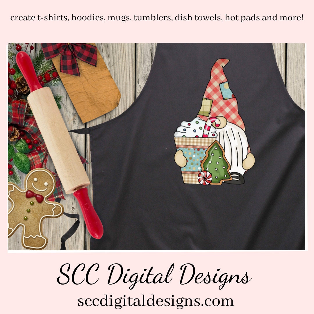 Patchwork Gnomes Christmas Coffee, Xmas Cookies, Snowman, Candy Canes, DIY Mugs, Instant Download, Commercial Use, Clip Art PNG, Digi Scrap