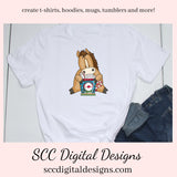 Chubby Horse Christmas Cocoa Clipart, Horses with Hot Chocolate Mugs, Create Holiday Party Printables, Kid's T-Shirts, Hoodies, Tumblers & More, Horse Lover Gifts, Xmas Printables