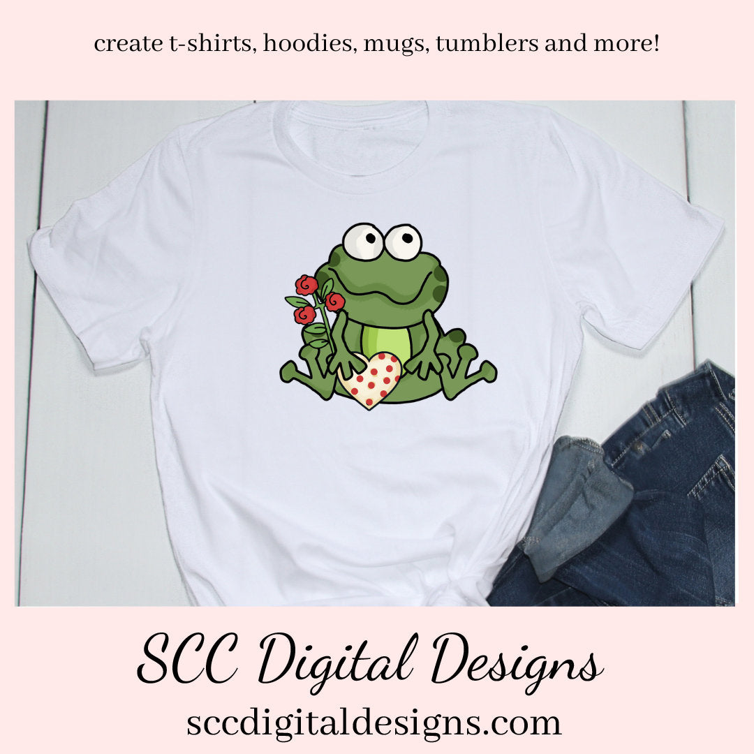 Fat Frogs in Love Clipart, Frog with Red Roses, Chocolate Candy, & Hearts, Create Greeting Cards, Tags, Mugs, Tumblers, Frog Lover Gifts