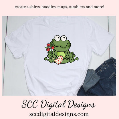 Fat Frogs in Love Clipart, Frog with Red Roses, Chocolate Candy, & Hearts, Create Greeting Cards, Tags, Mugs, Tumblers, Frog Lover Gifts