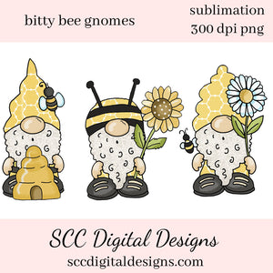 Bitty Bee Gnomes Sublimation Clipart, Honey Bees, Sunflower, Bee Hive, Honeycomb, Instant Download, Commercial Use, Clip Art PNG, Digi Scrap, Craft Supplies, Scrapbook Elements